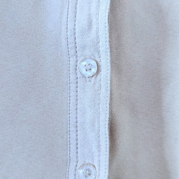 VINTAGE 90s Boxy Faux Suede Blouse Western Retro Neutral Button Up Shirt - Picture 7 of 11